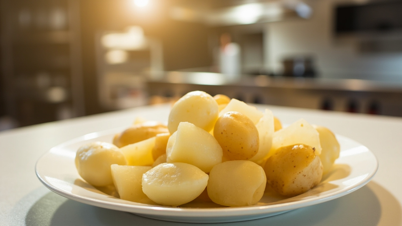 سیب زمینی آب پز تازه و سالم در یک بشقاب