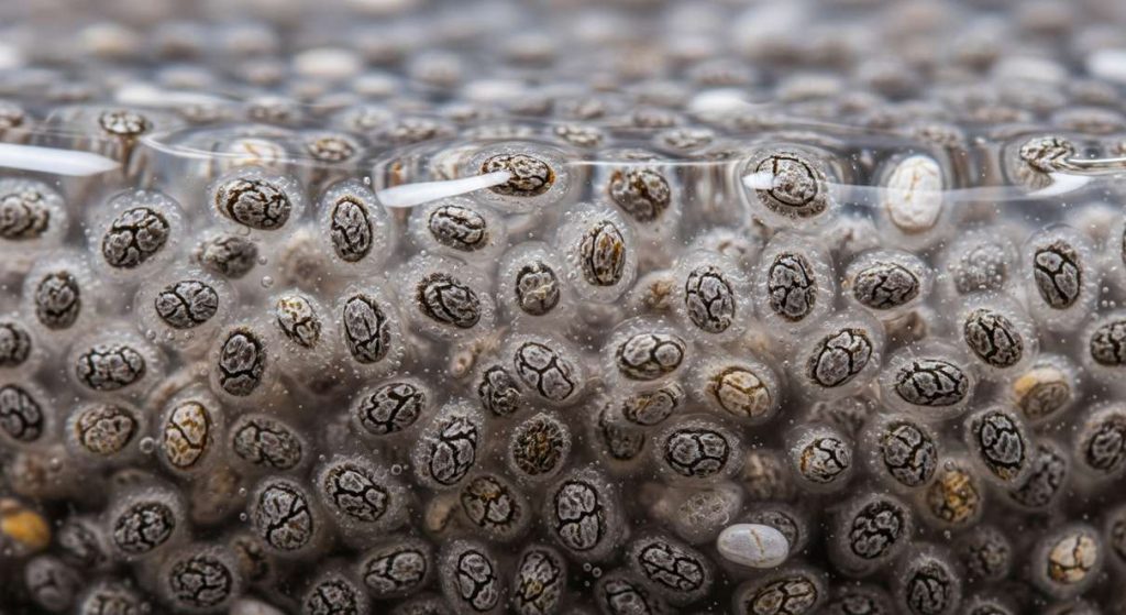 دانه چیا خیس با بافت ژله‌ای