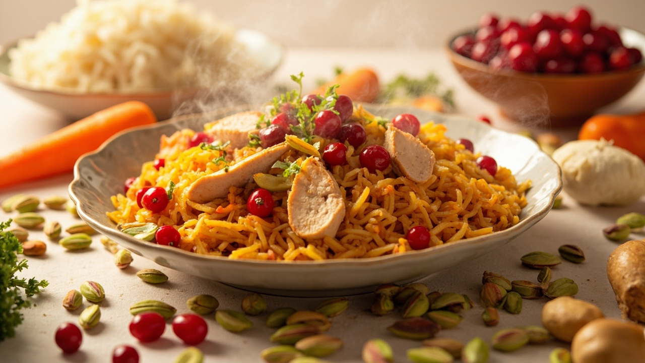 هویج پلو با مرغ زعفرانی و زرشک، غذای رژیمی و سالم