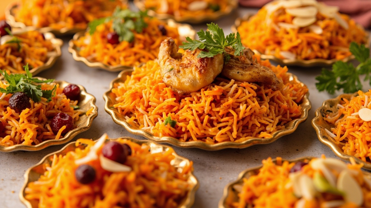 تنوع در سرو و تزئین هویج پلو با مرغ