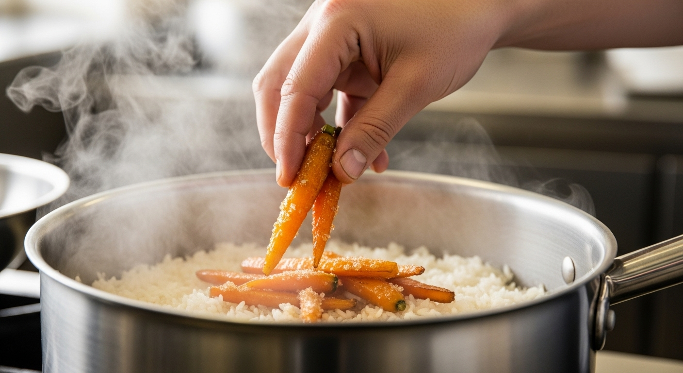 مراحل پخت هویج پلو