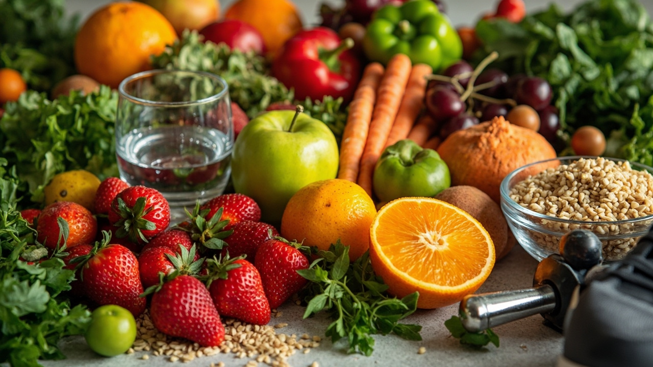 غذاهای سالم و نمادی از ورزش برای بهبود کبد چرب