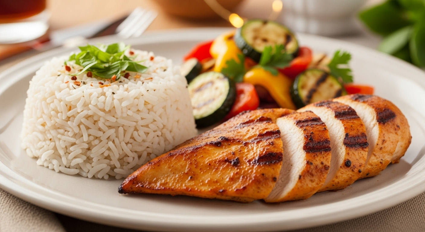 بشقاب سالم و رنگارنگ با سبزیجات و پروتئین