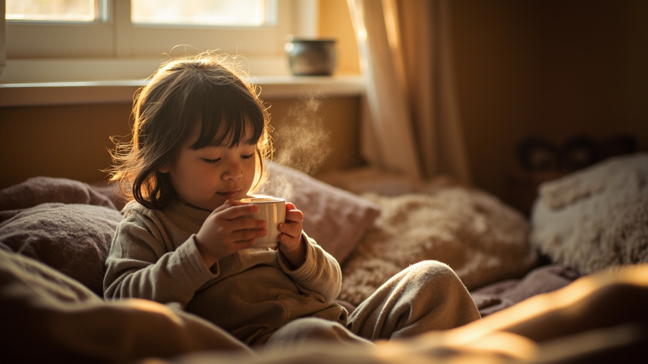 درمان خانگی سرفه کودک با مایعات گرم و بخور