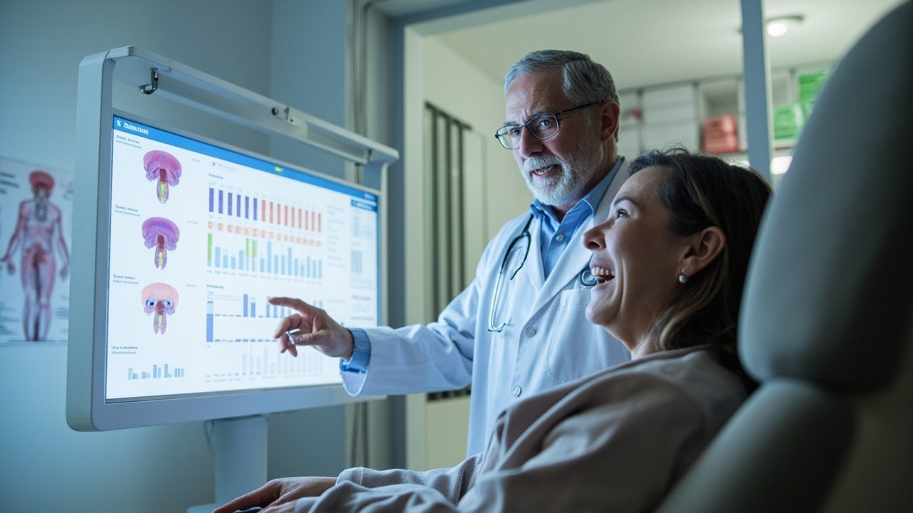 پزشک در حال توضیح نتایج آزمایش TSH کم کاری تیروئید به بیمار