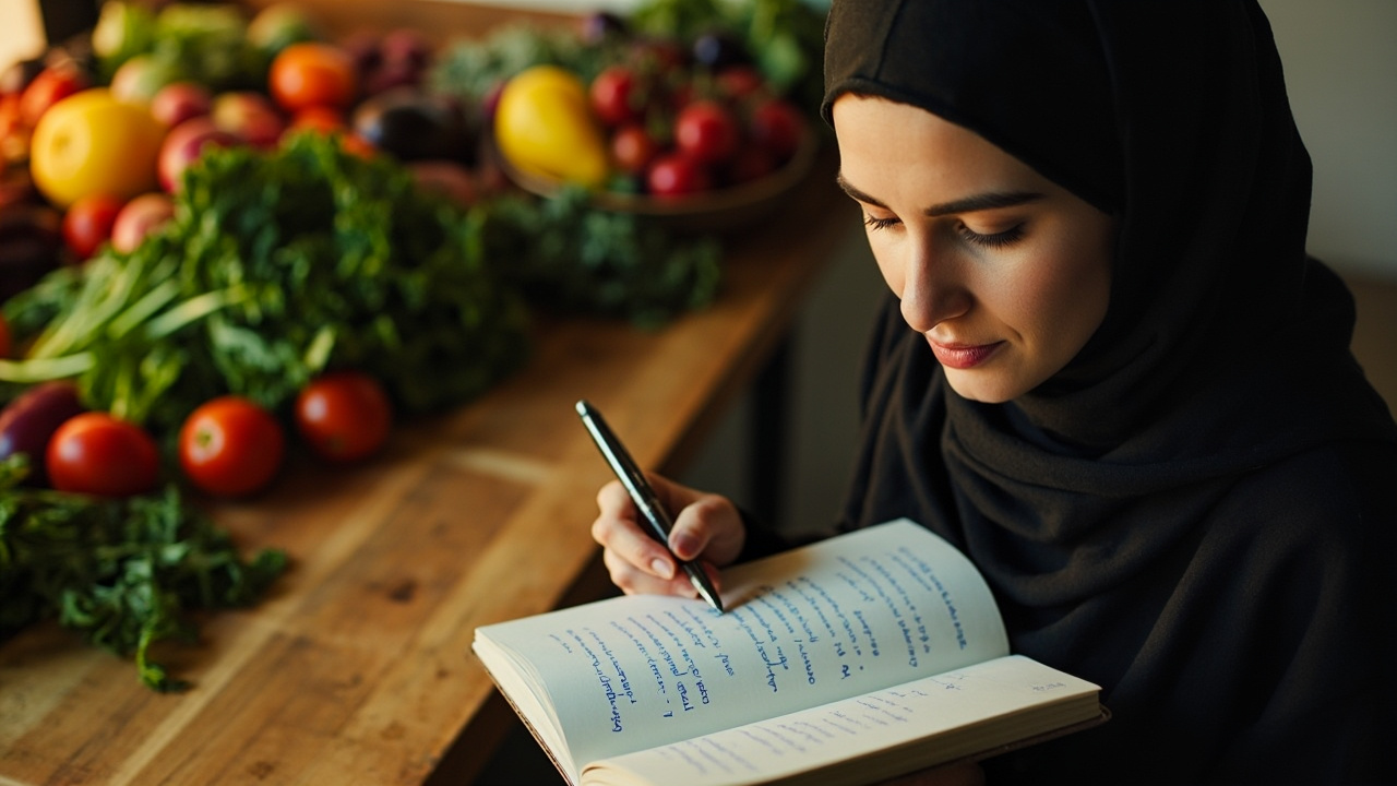 دستهای زن ایرانی در حال برنامهریزی غذایی و نکات رژیم فستینگ