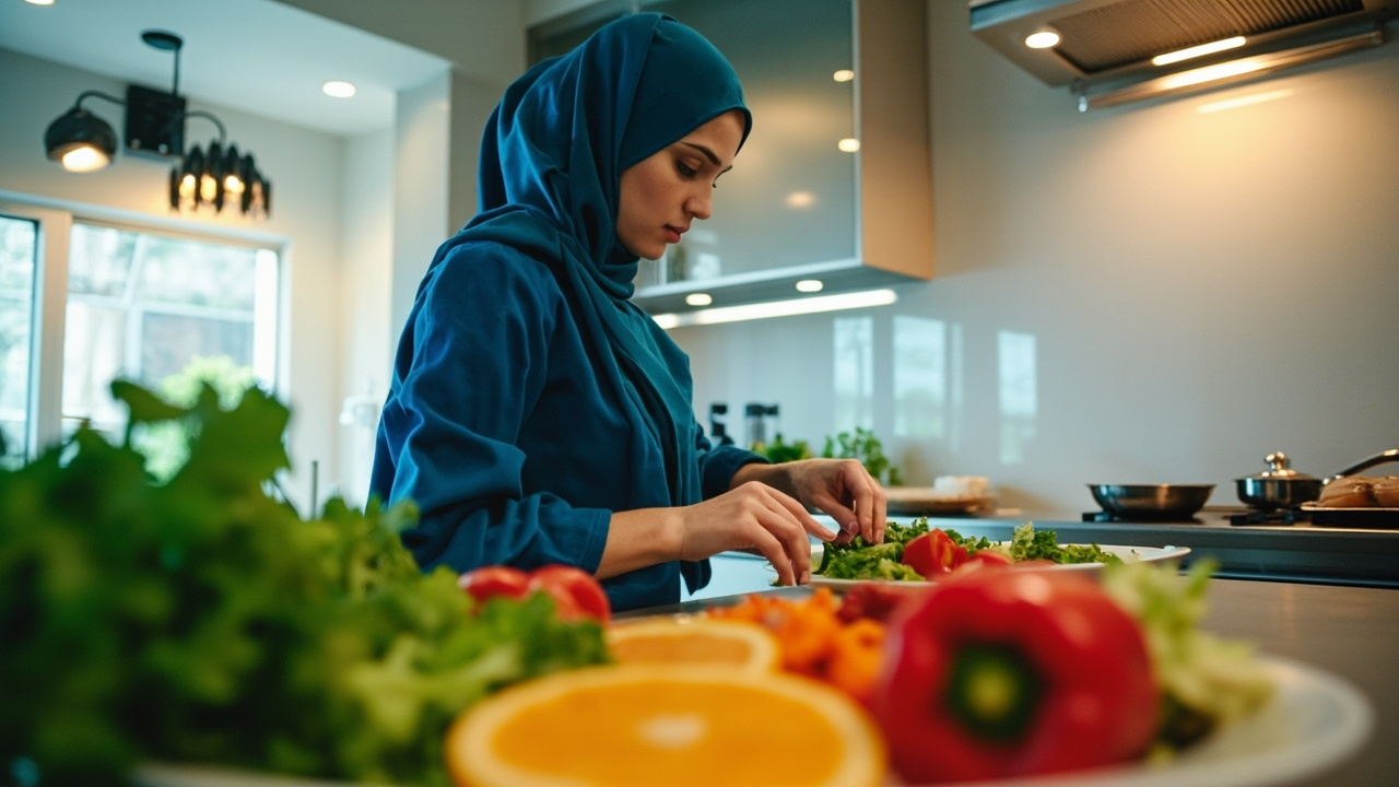 زن ایرانی در حال آماده سازی وعده غذایی سالم در رژیم فستینگ