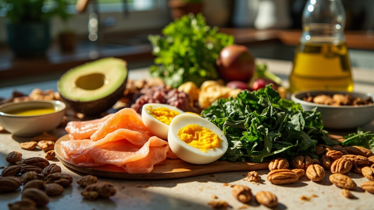 غذاهای مجاز در رژیم کتوژنیک شامل ماهی، آووکادو و سبزیجات