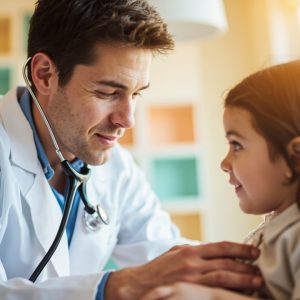 پزشک متخصص اطفال در حال معاینه کودک