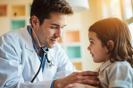 پزشک متخصص اطفال در حال معاینه کودک