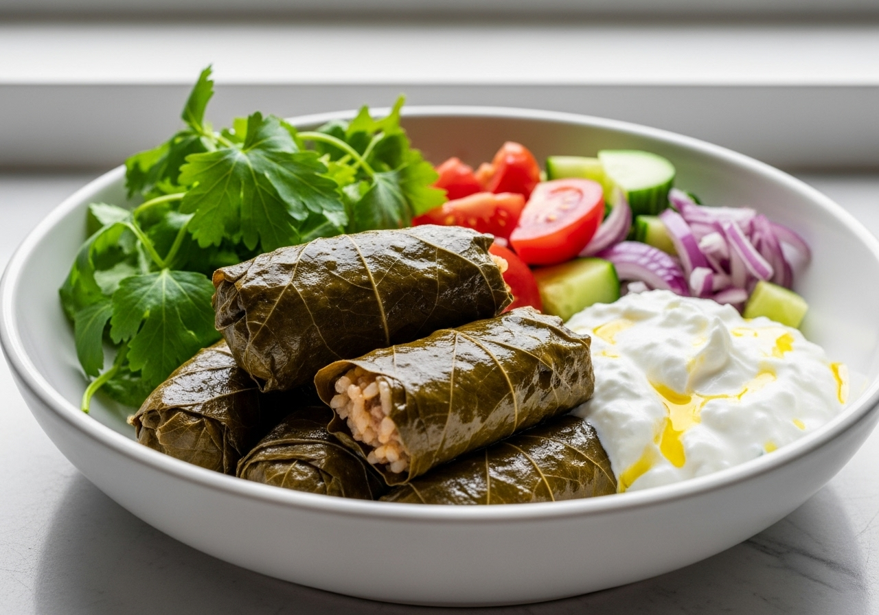 دلمه برگ مو آماده سرو