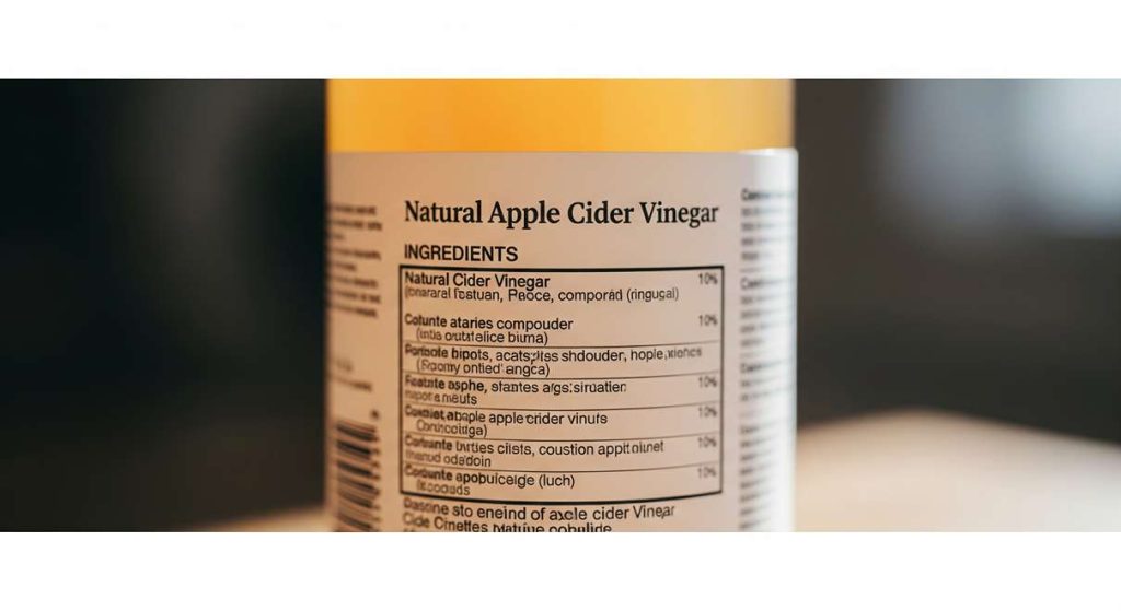 تصویر بطری سرکه سیب طبیعی و مواد تشکیل‌دهنده روی آن