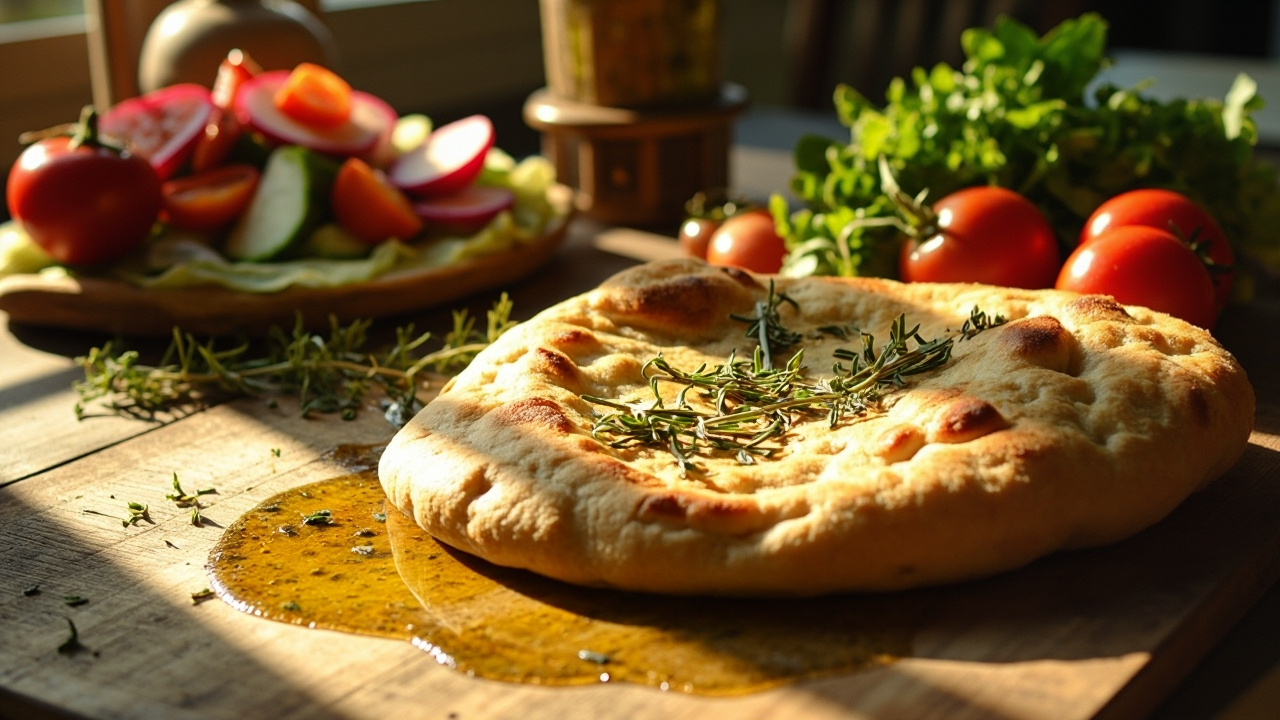 نان پیتا با زعتر و روغن زیتون