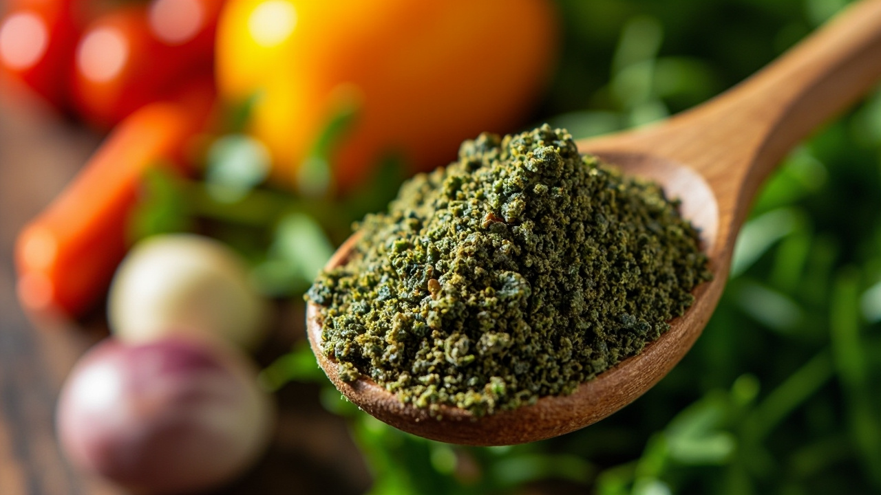 زعتر پودر شده در قاشق چوبی