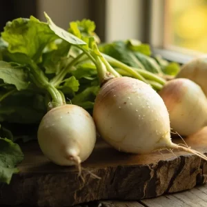 شلغم تازه با برگ‌های سبز