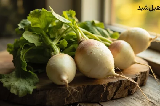 شلغم تازه با برگ‌های سبز