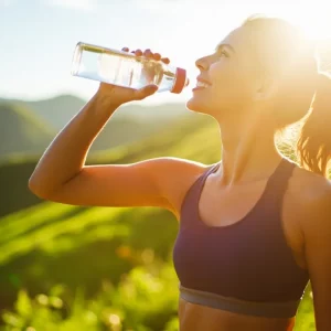 زن در حال نوشیدن آب پس از ورزش برای لاغری سریع و افزایش سلامت
