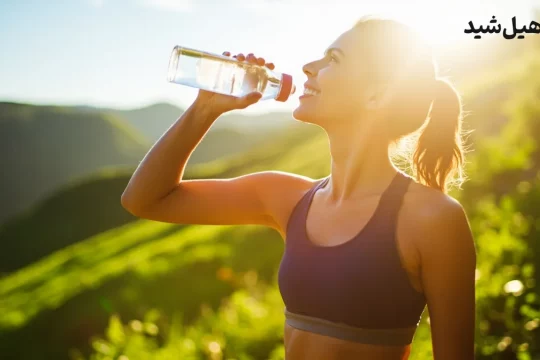 زن در حال نوشیدن آب پس از ورزش برای لاغری سریع و افزایش سلامت