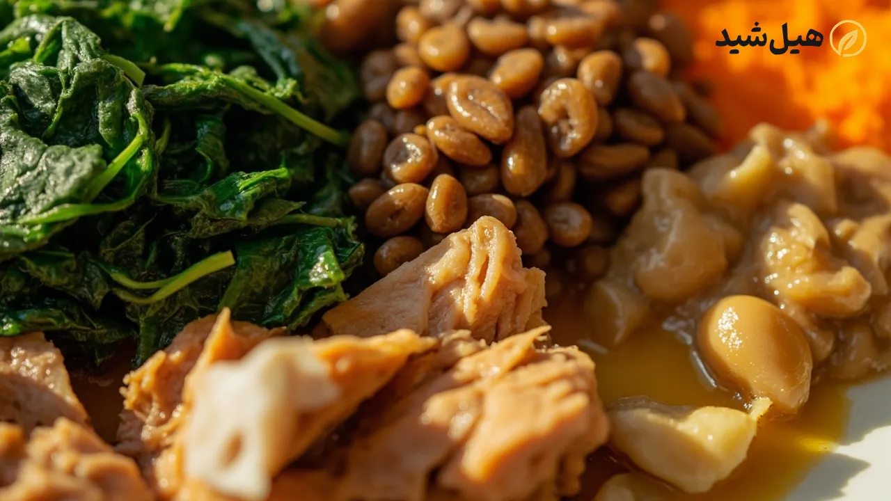 وعده غذایی متعادل با پروتئین و مواد غذایی خونساز