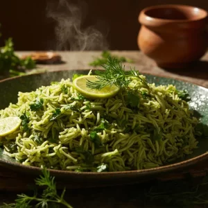 تصویر سبزی پلو سنتی ایرانی سالم و مقوی با سبزیجات تازه