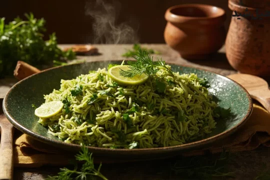 تصویر سبزی پلو سنتی ایرانی سالم و مقوی با سبزیجات تازه