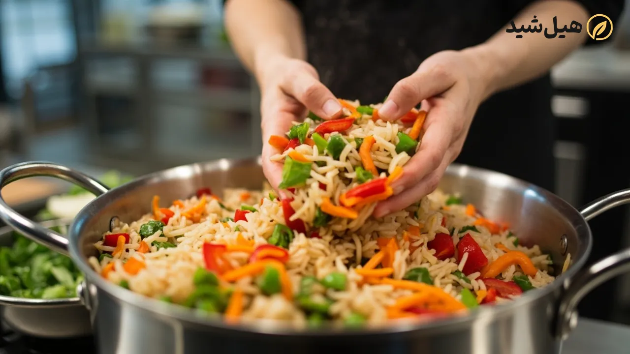 مراحل پخت سبزی پلو در قابلمه