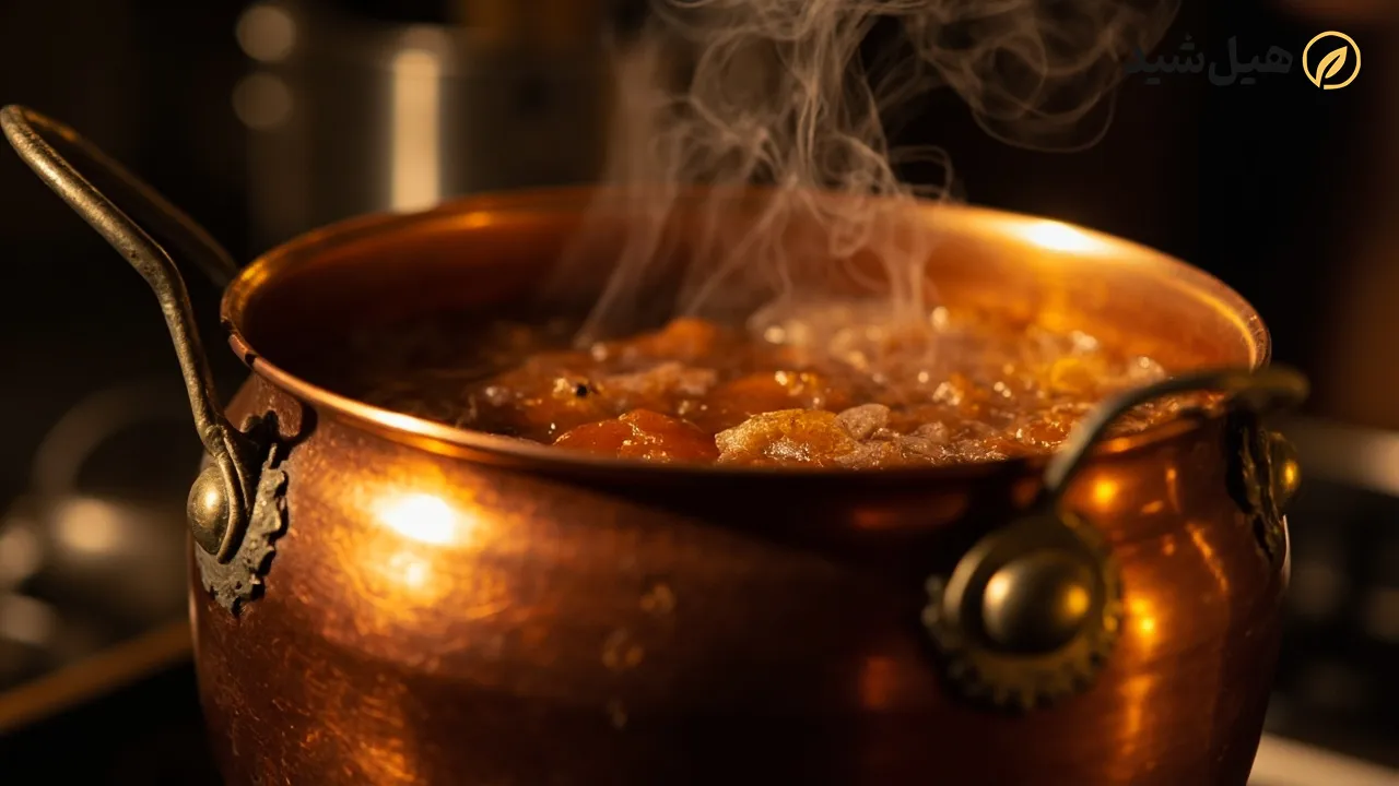 مربای به در حال پخت با حرارت ملایم