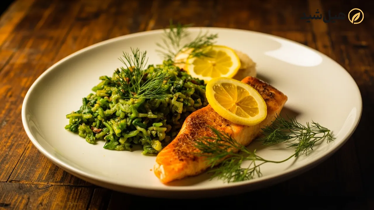 سبزی پلو با ماهی رژیمی و سالم