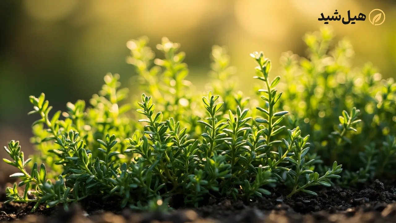 بوته آویشن تازه در باغ