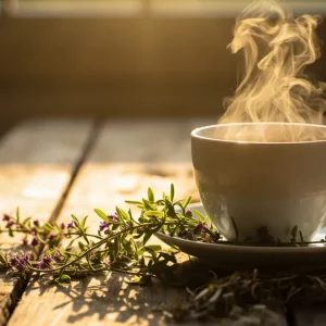 دمنوش آویشن و شاخه‌های آویشن تازه