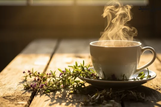 دمنوش آویشن و شاخه‌های آویشن تازه