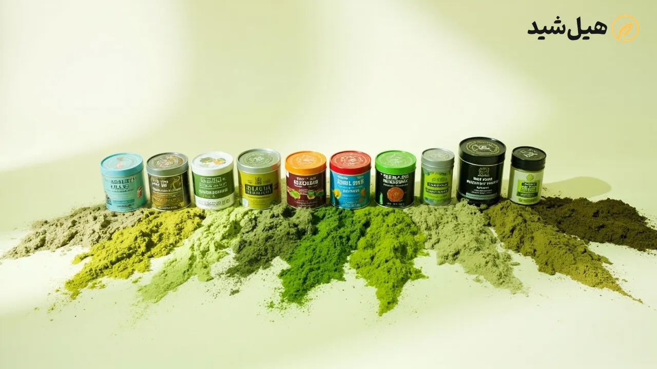 بسته‌بندی‌های مختلف پودر چای ماچا با کیفیت‌های متفاوت