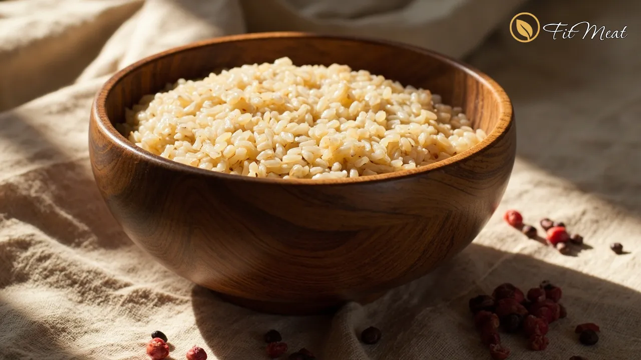 کاسه کینوا پخته شده در کنار دانه‌های خام کینوا سفید، قرمز و سیاه، نمایشگر تنوع و بافت این دانه مغذی.