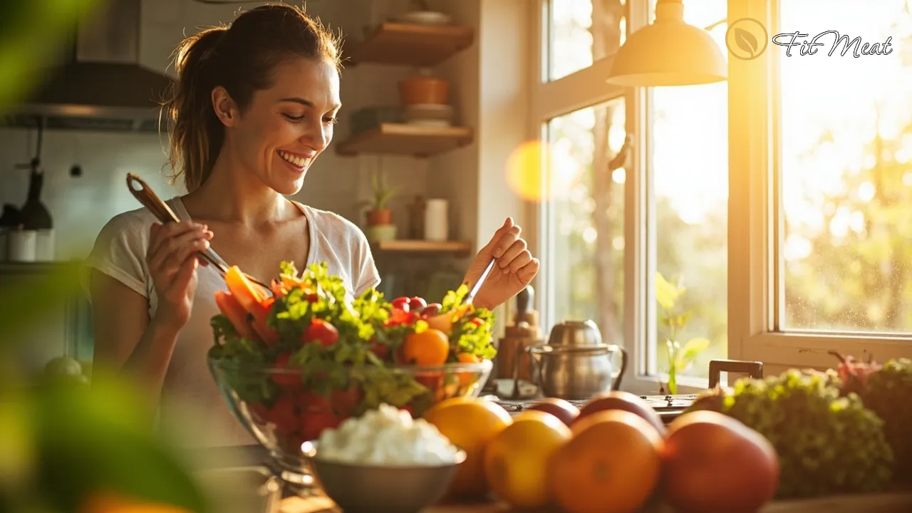 زن در حال تهیه سالاد با سس ماست یونانی