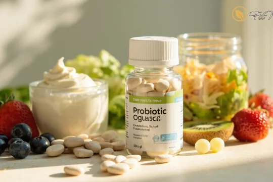 قرص پروبیوتیک در کنار غذاهای سالم برای سلامت روده