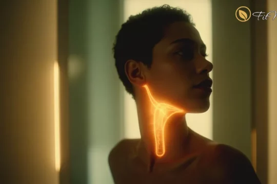 فردی که گردن خود را در آینه بررسی می‌کند، نمادی از جستجوی علائم تیروئید