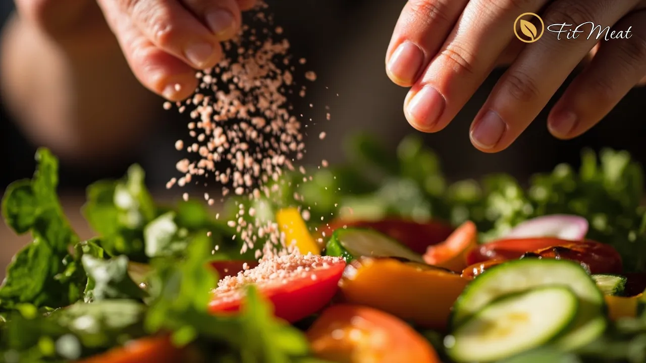 پاشیدن نمک صورتی روی سالاد