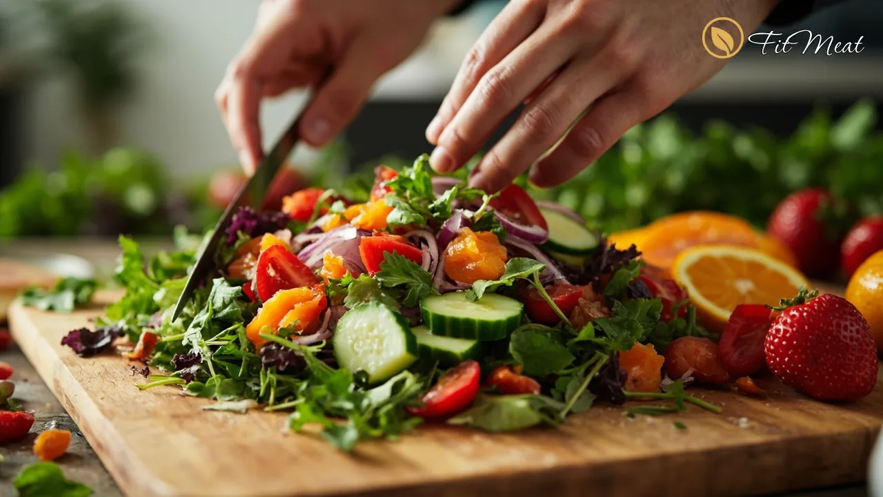 آماده‌سازی سالاد رژیمی با سبزیجات تازه