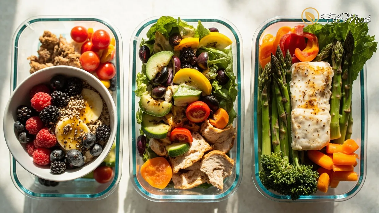 تصویر سه وعده غذایی رژیمی: صبحانه، ناهار و شام